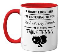 Stuff4 Tazza da ping pong - in My Head - regalo divertente per gli amanti del ping pong, uomini e donne, 325 ml, in ceramica di alta qualità, lavabile in lavastoviglie, tazza con manico rosso