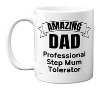 Stuff4 Tazza divertente per papà, con scritta in lingua inglese "Bold Amazing Dad Step Mum Toleratorator", regalo umoristico per la famiglia, 325 ml, in ceramica lucida