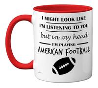 Stuff4 Tazza in ceramica di alta qualità, con manico rosso, 325 ml, con scritta in lingua inglese "in my head", regalo divertente per gli amanti del football americano, da 325 ml, lavabile in