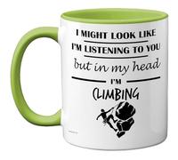Stuff4 Tazza in ceramica di alta qualità, con manico verde, 325 ml, regalo divertente per amanti dell'arrampicata, per uomini e donne, 325 ml