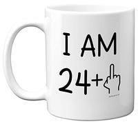 Stuff4 Tazza per il 25° compleanno per donne e uomini, con dito medio, regalo divertente perfetto per venticinque venticinque venticinquesimo compleanno, tazze da caffè in ceramica da 325 ml