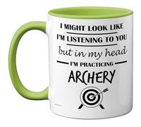 Stuff4 Tiro con l'arco - in My Head Mug - Regalo divertente per gli amanti del tiro con l'arco, uomini e donne, 325 ml, in ceramica di alta qualità, lavabile in lavastoviglie, tazza con manico verde