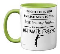 Stuff4 Ultimate Frisbee Gifts - Tazza con scritta in inglese "in My Head", regalo divertente per amanti del frisbee, da 325 ml, in ceramica di alta qualità, lavabile in lavastoviglie, con manico verde