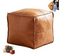 Stuffable Cushion Bag, Faux Leather Pouf Cover, 16 Inch Floor Footrest Cushion Storage Solution, Organize Unused Pillows Dolls Blankets for Home Decor (Orange, 15.75*15.75*15.75inches/40*40*40cm)