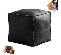 Stuffable Cushion Bag, Faux Leather Pouf Cover, 16 Inch Floor Footrest Cushion Storage Solution, Organize Unused Pillows Dolls Blankets for Home Decor (Black, 15.75*15.75*15.75inches/40*40*40cm)