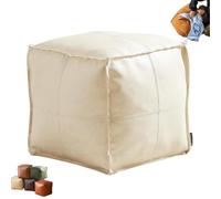 Stuffable Cushion Bag, Faux Leather Pouf Cover, 16 Inch Floor Footrest Cushion Storage Solution, Organize Unused Pillows Dolls Blankets for Home Decor (White, 15.75*15.75*15.75inches/40*40*40cm)