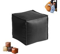 Stuffable Cushion Bag Leather, Unstuffed Pouf Ottomans, 16 Inch Floor Footrest Cushion Storage Solution, for Living Rooms Bedrooms, Can Store Unused Clothes, Dolls, Blankets, Thin Quilts (Black)