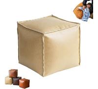Stuffable Cushion Bag Leather, Unstuffed Pouf Ottomans, 16 Inch Floor Footrest Cushion Storage Solution, for Living Rooms Bedrooms, Can Store Unused Clothes, Dolls, Blankets, Thin Quilts (Beige)
