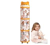Stuffed Animal Storage - Large Capacity Organizer, Clear Tube Container, Durable Wheels, Lightweight Build, Space Saving Design | Plush Holder for Nursery Bedroom Playroom Kids Room Cute Decor Use