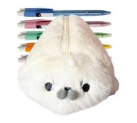 Stuffed Pen Bag - Animal Storage Holder, Kid School Supply Kit Container | Adorable Sea Creature Plush Toy | Kindergarten Classroom,soft zippered container storing twelve colored pens safely tonight