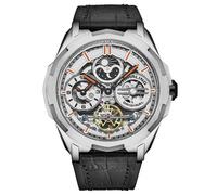 Stuhrling 1012 01 Aviator Automatico Data Nero Orologio Da Uomo IN Pelle