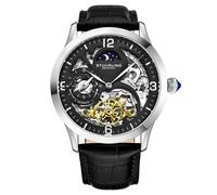 Stuhrling 3921 1 Legacy Automatico Skeleton Dual Time Nero Pelle Uomo Orologio