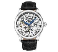 Stuhrling 3933 1 Winchester Automatico Skeleton Nero Pelle Cinturino Da Orologio