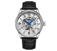 Stuhrling 3947 1 Automatico Skeleton Nero Cinturino IN Pelle Orologio da Uomo