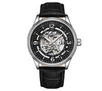 Stuhrling 3947 2 Automatico Skeleton Nero Cinturino IN Pelle Orologio da Uomo