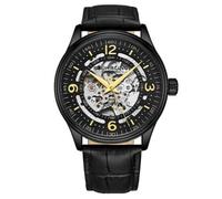 Stuhrling 3947 4 Automatico Skeleton Nero Cinturino IN Pelle Orologio da Uomo