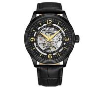 Stuhrling 3947 4 Automatico Skeleton Nero Cinturino IN Pelle Orologio da Uomo