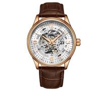 Stuhrling 3947 5 Automatico Skeleton Cinturino IN Pelle Marrone Orologio da Uomo