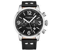 Stuhrling 3956 1 Aviator Data Cronografo Nero Pelle Cinturino Orologio da Uomo