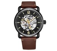Stuhrling 3972 3 Mantra Automatico pelle Marrone Scheletro Abito Uomo Orologio