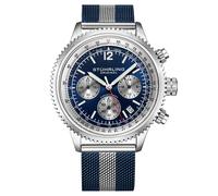 Stuhrling 4015 4 Quarzo Data Cronografo Blu Colorato Rete Bracciale Uomo Watch
