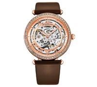 Stuhrling 4022 4 Automatico Skeleton Cristallo Accenti pelle Marrone Donna Watch