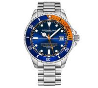 Stührling Orologio da sub da uomo in acciaio inossidabile resistente all'acqua fino a 200 metri, movimento automatico svizzero con chiusura di sicurezza e corona a vite