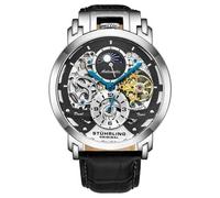 Stuhrling 906 02 Menai Automatico Skeleton Dual Time Nero Pelle Orologio da Uomo