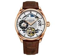 Stuhrling 943A 03 Dual Time Am Pm Automatico Skeleton pelle Marrone Da Orologio
