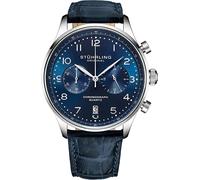 Stuhrling Original 4012 3 Quarzo Data Cronografo Blu Orologio Da Uomo IN Pelle
