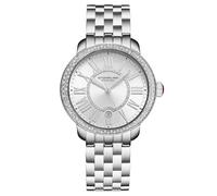 Stuhrling Original Celestia 4080 - Orologio al quarzo da donna, 38 mm, lunetta in cristallo, quadrante Sunray, numeri romani, datario, bracciale in acciaio inox, chiusura a farfalla, Argento