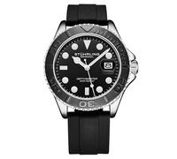 Stuhrling Original Depthmaster 4072 - Orologio sportivo da uomo, 42 mm, movimento al quarzo, lunetta girevole, cinturino in silicone, nero, 42mm, Casual