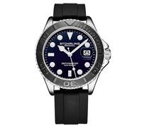 Stuhrling Original Depthmaster 4072 - Orologio sportivo da uomo, 42 mm, movimento al quarzo, lunetta girevole, cinturino in silicone, Blu, Casual