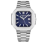 Stuhrling Original Modulus Orologio da uomo - Cassa quadrata in acciaio inox da 43 mm, bracciale integrato, quadrante Sunray, lancette luminose, movimento al quarzo, Blu