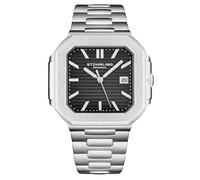 Stuhrling Original Modulus Orologio da uomo - Cassa quadrata in acciaio inox da 43 mm, bracciale integrato, quadrante Sunray, lancette luminose, movimento al quarzo, nero