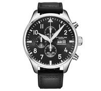 Stuhrling Original Navigator Chrono 4075 - Cronografo pilota da uomo, cassa 43 mm, quadrante Sunray, indici luminosi, quarzo, cristallo minerale, cinturino in pelle, resistente all'acqua fino a 50 m
