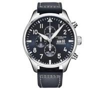 Stuhrling Original Navigator Chrono 4075 - Cronografo pilota da uomo, cassa 43 mm, quadrante Sunray, indici luminosi, quarzo, cristallo minerale, cinturino in pelle, resistente all'acqua fino a 50 m