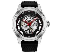 Stuhrling Original Orologio automatico da uomo a scheletro, in acciaio inox, a carica automatica, con cinturino in gomma, 50 mm, Argento, Orologio automatico, meccanico