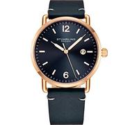 Stuhrling Original - Orologio da uomo in pelle o cinturino in pelle con quadrante argentato con data, stile minimalista, cassa 38 mm, collezione 3901, Blu, Cinturino