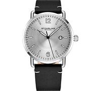 Stuhrling Original - Orologio da uomo in pelle o cinturino in pelle con quadrante argentato con data, stile minimalista, cassa 38 mm, collezione 3901, Grigio, Cinturino