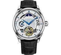 Stuhrling Uomo Scheletro Dual Time Argento Custodia Am Pm Blu IN Pelle Cinturino