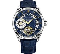 Stuhrling 943A 02 Dual Time Am Pm Automatico Skeleton Blu Pelle Orologio da Uomo