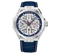 STUHRLING Orologio automatico svizzero da uomo, a carica automatica, da uomo, in pelle, da polso, da uomo, Blu, Orologio meccanico, automatico