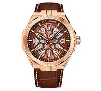 STUHRLING Orologio automatico svizzero da uomo, a carica automatica, da uomo, in pelle, da polso, da uomo, Marrone, Orologio meccanico, automatico