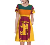 Stujvc Abito da donna a maniche corte con bandiera dello Sri Lanka, lunghezza al ginocchio, con elastico in vita e tasche, per l'uso quotidiano, Nero , L