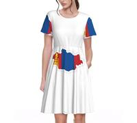 Stujvc Abito da donna a maniche corte, linea ad A, lunghezza al ginocchio, con elastico in vita e tasche, per l'uso quotidiano, Nero , XL