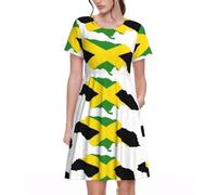 Stujvc Abito da donna a maniche corte, linea ad A, lunghezza al ginocchio, con elastico in vita e tasche, per l'uso quotidiano, Nero , L