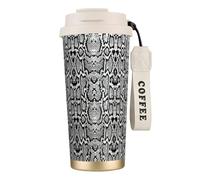 stujvc Bicchiere in acciaio inox 316 con stampa a pelle di serpente bianco e nero, tazza da viaggio isolata sottovuoto, tazza da 500 ml, tazza per bevande calde e fredde, tracolla per il trasporto