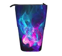 stujvc Borsa organizer espandibile blu e rosa con stampa di fuoco, astuccio telescopico, con tracolla regolabile portatile
