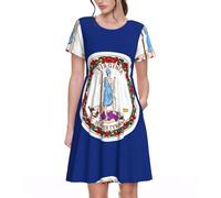 Stujvc Flag of Virginia - Abito da donna a maniche corte, linea ad A, lunghezza al ginocchio, con elastico in vita e tasche, per uso quotidiano, Nero , 3XL